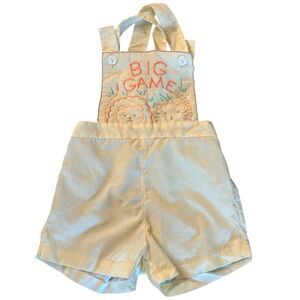 Vintage Mayfair Yellow Baby Overalls Shorts Embroidered Animals 18 Months